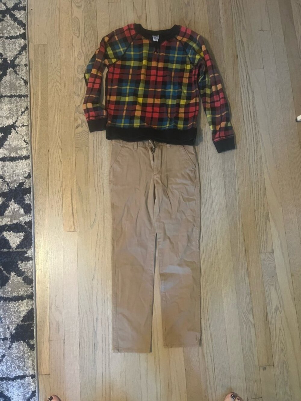 Vans Khaki Chino Pants + Hanna Andersson Plaid Sweatshirt Boys 12 Bundle